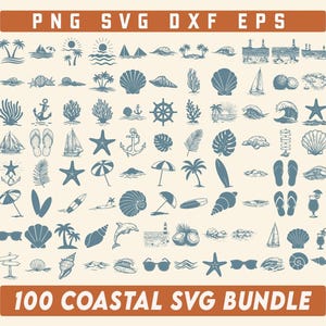 Küsten-Svg-Bundle, Strand Bachelorette SVG-Bundle, Strand Clipart, Muschel- und Korallenlinie, handgezeichnete Bachelorette-Doodles, Strand-Ozean-Svg-Set