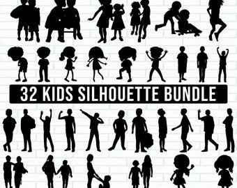 Kid Silhouette Svg, Boy and Girl Silhouette Svg, Png, Clipart, Cut Files, Student Children Silhouette Shape, Kid Shape Confetti Svg, Dxf