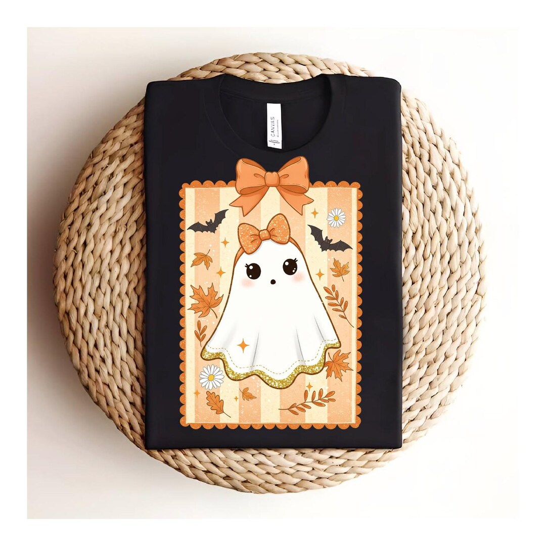 Cute Ghost PNG, Fall Halloween Sublimation Design With Bows and Flowers ...