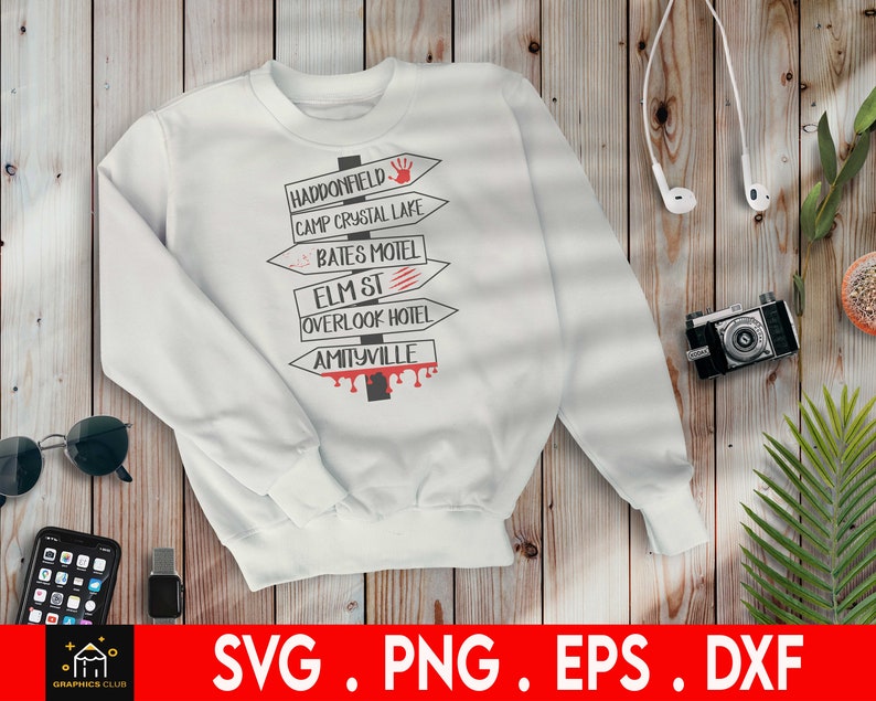 Horror Street Sign Svg, haddonfield sign, camp crystal lake sign, bates motel sign, elm street sign, Overlook Hotel sign, Amityville sign image 4