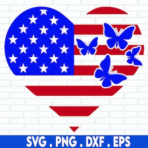 Papillon drapeau américain coeur SVG, 4 juillet SVG, patriotique femme SVG, 4 juillet svg,