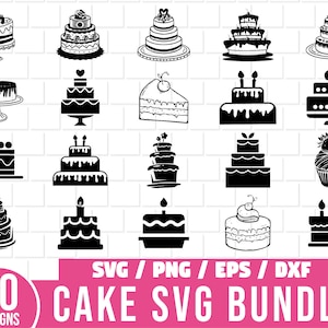 Paquete SVG de pastel, pastel svg, pasteles cricut, postre svg, archivo de corte de cumpleaños, paquete de pastel svg, hornear svg, silueta de pastel, pastel de cumpleaños svg