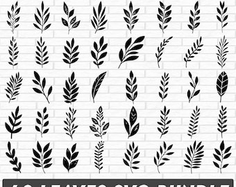 Pacote de folhas SVG, folhas desenhadas à mão SVG, planta SVG, folhas de papel, modelos de folhas, guirlanda, arquivos de corte, clipart de folhas, silhueta Cricut SVG
