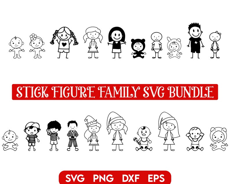 Stick Family SVG Bundle, Stick Family cut files, Stick Figure Svg, Stick Family clipart, Stick People SVG, Stick date svg, Line Art svg image 5