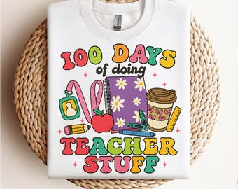 Retro 100 Days Doing Teacher Stuff PNG, 100 Days Of Shcool Teacher Png, 100 Day Png Sublimation Design,100 Days Teacher Png Digital Download
