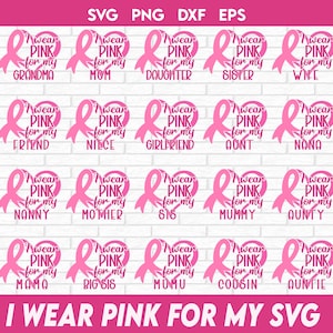 Eu visto rosa para meu pacote Svg, eu visto rosa para a camiseta do câncer de mama, camiseta personalizada do câncer de mama, esquadrão de apoio da fita rosa svg