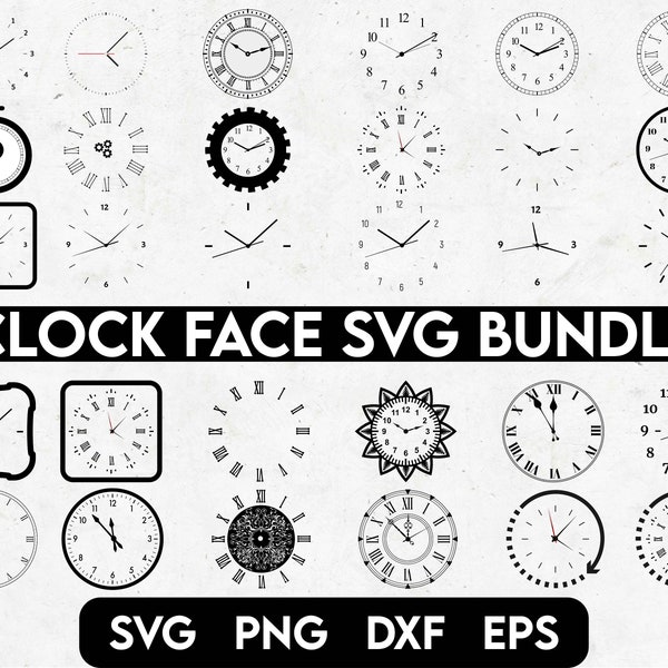 Clock Face Svg Bundle, Clock face clipart, Clock Svg, Roman numeral clock, Clock Numbers Svg, Clock face template, Clock silhouette, PNG