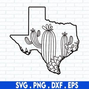 Texas Karte mit Kaktus SVG, SVG Dateien für Cricut Designs, Silhouette, Sublimation Designs Downloads, Texas SVG, Cactus, Cacti, Clipart