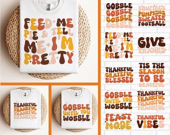 Retro Thanksgiving Svg Bundle, Retro Fall Png Bundle, Autumn SVG Bundle, Pumpkin Spice Png, Thankful Svg, Gobble Png, Turkey Png