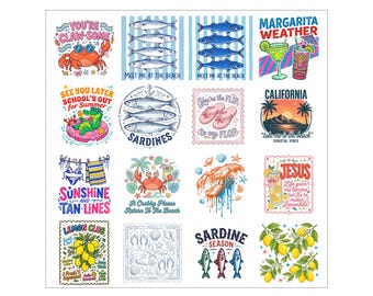 Summer Striped Beach Png Bundle, Coastal Summer, Preppy Coastal Bow Png, Vacation Margarita Png, Summer Vibes Png