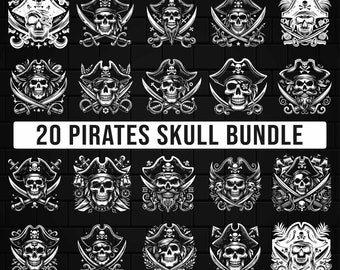Bundle SVG tête de mort pirate, lot de pirates SVG, Svg pirate, Silhouette pirate, Svg tête de mort, clipart pirate, fichiers coupés pirate