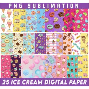25 Ice Cream Digital Paper bundle, Ice Cream & Candy Digital Paper Pack, Summer Digital Paper, Ice Cream Scrapbook Paper