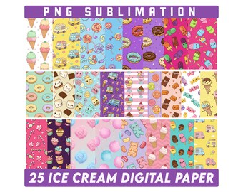 25 Ice Cream Digital Paper bundle, Ice Cream & Candy Digital Paper Pack, Summer Digital Paper, Ice Cream Scrapbook Paper