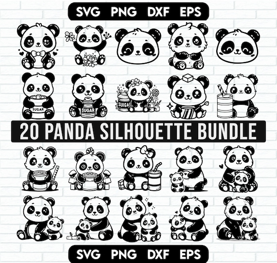 Panda SVG Bundle, Panda PNG Bundle, Panda Clipart, Panda SVG Cut Files for Cricut, Cute Panda Svg, Panda Silhouette. Panda Face Svg