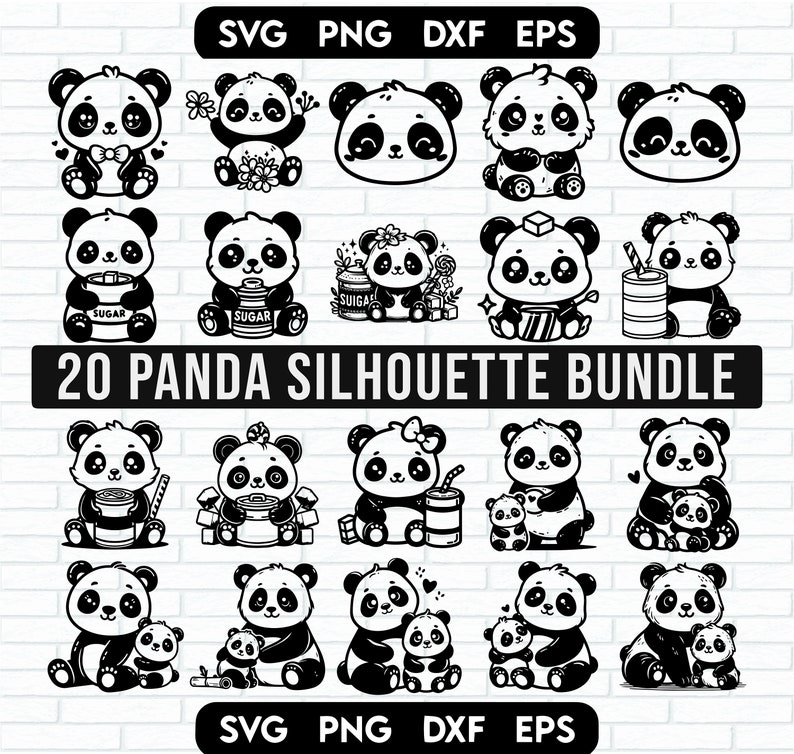 Panda SVG Bundle, Panda PNG Bundle, Panda Clipart, Panda SVG Cut Files for Cricut, Cute Panda Svg, Panda Silhouette. Panda Face Svg image 1