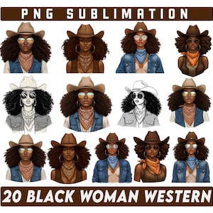 Pacote de mulher negra ocidental Png, lindas cowgirls negras, sublimação de garota negra do interior, cowgirls ocidentais PNG, pessoas negras, mulher afro png