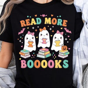 Read More Boooks Png, Ghost Reading Book, Book Lover Halloween, Retro Halloween Png, Boo Halloween Png, Bookworm Png, Teacher Halloween
