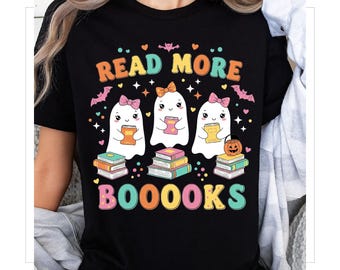Read More Boooks Png, Ghost Reading Book, Book Lover Halloween, Retro Halloween Png, Boo Halloween Png, Bookworm Png, Teacher Halloween