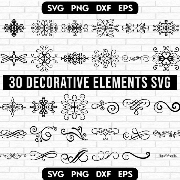 Decorative Elements SVG, Ornaments svg, Flourishes SVG, Swirls SVG, Text Divider Svg, Dividers Borders Svg, Text decoration svg