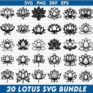 LOTUS SVG バンドル 蓮の花 CRICUT ナマステ カット ファイル ヨガ シルエット マンダラ クリップアート 瞑想 スピリチュアル デジタル PNG DXF EPS