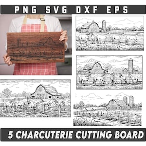 5 Charcuterie cutting board Laser engrave SVG, Horse Scenery svg, Laser engrave SVG file, Charcuterie cutting board, Horse Farm Svg