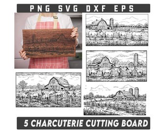 Planche à découper de charcuterie, gravure au laser SVG, svg de paysage de cheval, fichier SVG de gravure au laser, planche à découper de charcuterie, Svg de ferme équestre