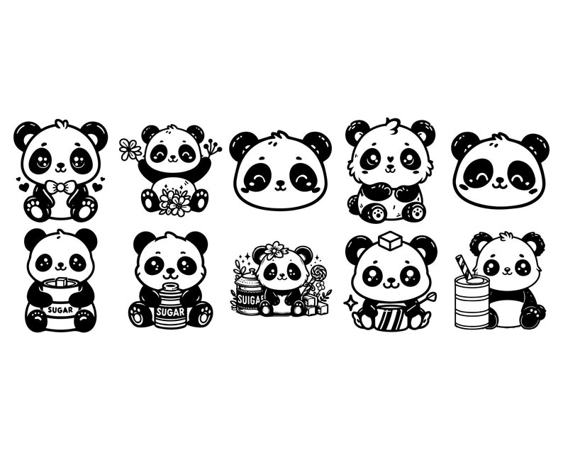 Panda SVG Bundle, Panda PNG Bundle, Panda Clipart, Panda SVG Cut Files for Cricut, Cute Panda Svg, Panda Silhouette. Panda Face Svg image 3