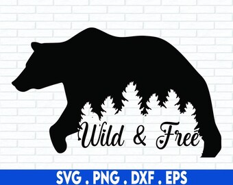 SVG salvaje y gratis, Naturaleza SVG, Camping Svg, Oso negro Svg, Png, Archivos Svg para Cricut, Descargas de diseños de sublimación, Silueta de oso SVG