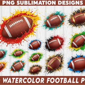 Watercolor Football Png Bundle, Football Clipart, Football Printable Art, Football Posters, American Football PNG Clipart, Football png