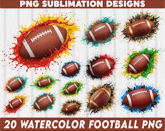 Watercolor Football Png Bundle, Football Clipart, Football Printable Art, Football Posters, American Football PNG Clipart, Football png