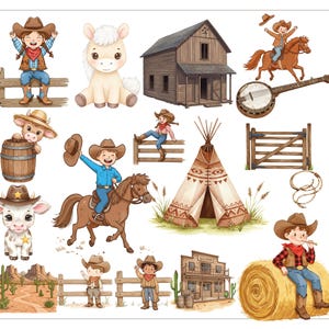 Cute Cowboy Clipart, Cute Western Clipart, Wild West Clipart, Baby Cowboy Clipart, Baby Western Clipart, Watercolor Cowboy PNG, Desert png