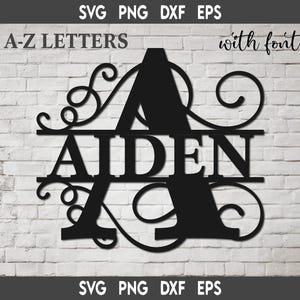 Delat monogram svg, delat bokstavssvg. Alfabetssvg-filer för Cricut, Regal initialsvg, Flourish delat monogram bokstäver svg, delat monogram