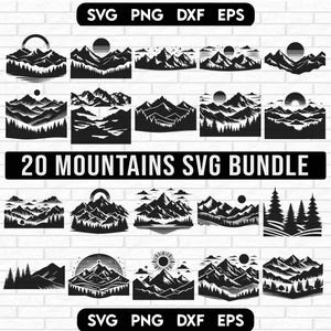 Mountains Svg Bundle, Landscape Svg, Adventure svg, Nature Scene Svg, Forest Scene Svg, Camping Svg, Pine Tree Svg Png, Digital Download