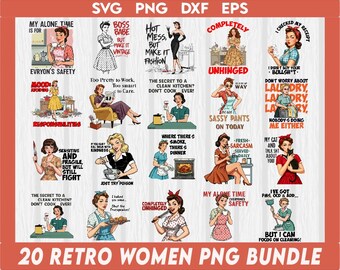 レトロな主婦 PNG バンドル、生意気なママ、レトロな女性、皮肉な女性、レトロな印刷物、主婦のプリント、面白い皮肉な昇華