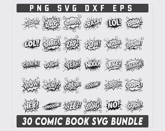 Comic book Svg Bundle, Superhero Speech Bubble, Boom Svg, Comic book Silhouette Svg,Comic Style Action Bubbles, Cartoon Svg