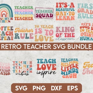 Teacher SVG Bundle - Retro Teacher svg, Teacher Life svg, Teacher Retro svg, Retro Wavy Text svg, Teacher Quotes svg, Teacher PNG