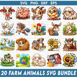 Farm Animals Svg Bundle, Farm png. Farm eps, Cute Farm Clipart, Farm Animals  Sublimation,  Horse Donkey Cow Chicken Svg Baby,, Farm Animals