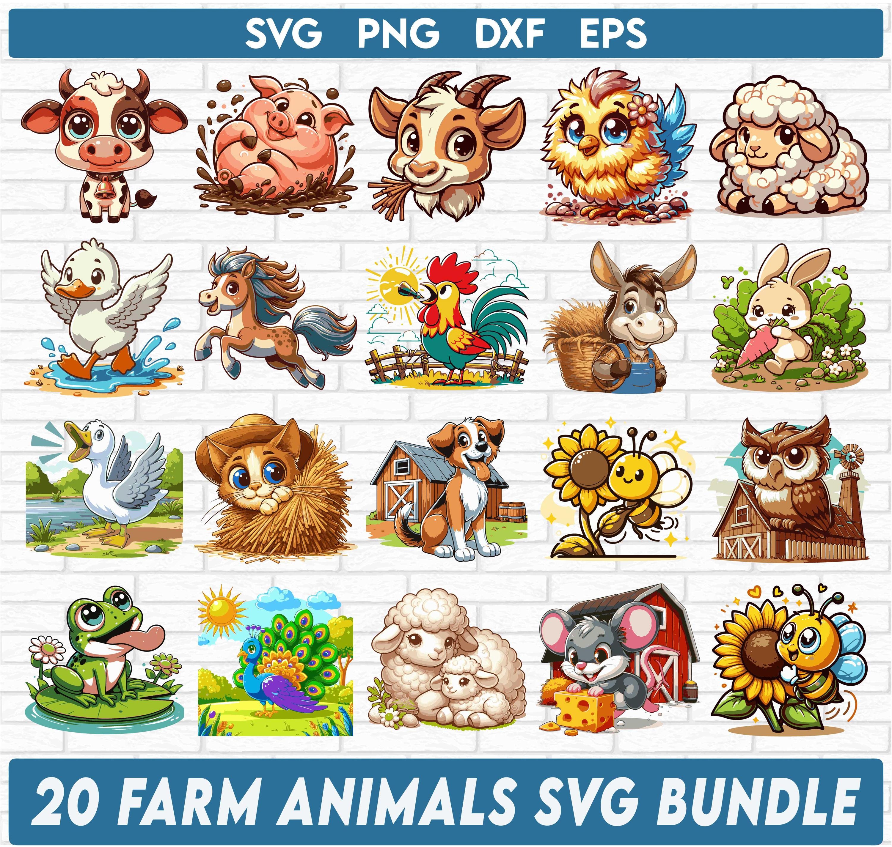 Farm Animals Svg Bundle, Farm png. Farm eps, Cute Farm Clipart, Farm Animals  Sublimation,  Horse Donkey Cow Chicken Svg Baby,, Farm Animals