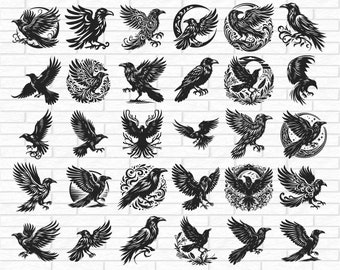 Raven svg Bundle, crow svg, crow silhouette, raven png, Bird Svg, Crow Silhouette, Dark Crow Svg, Crow Clipart, Raven Clipart,Raven Head Svg