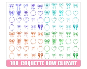 100 Watercolor Bows Clipart PNG, Colorful Coquette Bow png, Pink Watercolor Bow Clipart, Bow Sublimation, Ribbon Bow Watercolor png