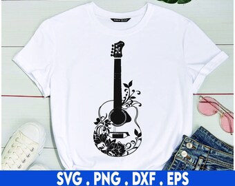 Guitarra floral SVG, SVG occidental, Country Girl Svg, Cowgirl Svg, Descargas de diseños de sublimación, Música country SVG
