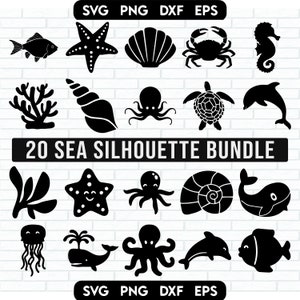 Meer Clipart SVG, Bundle, Meeres Clipart, Meeresschildkröte Schmuck, Qualle Schmuck, Seestern Schmuck, Fisch Knochen Schmuck, Muschel Schmuck, Seepferdchen Schmuck, Delfin Schmuck
