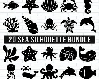 Sea Clipart Svg Bundle, Ocean Clipart, Sea Turtle Svg, Jellyfish Svg, Starfish Svg, Fish Bones Svg, Seashell Svg, Seahorse Svg, Dolphin Svg