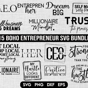 Entrepreneur Svg Png Bundle pour les propriétaires de petites entreprises, CEO Svg file Cricut, Boho Citations de motivation, Entrepreneuriat Conceptions numériques