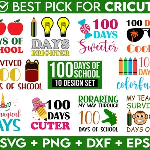 100 Days of School SVG Bundle, 100th Day of School svg, 100 Days svg, Teacher svg, School svg, School Shirt svg, Sports svg, brighter svg