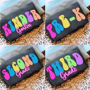 Checkered Neon Back to School Png, Neon Distressed First/ Second/ Third Grade Bundle Png, Preppy Back To School Bundle Png, Colorful School