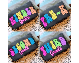 Kariertes Neon Zurück zur Schule Png, Neon Distressed Erste / Zweite / Dritte Klasse Bundle Png, Preppy Zurück zur Schule Bundle Png, Bunte Schule