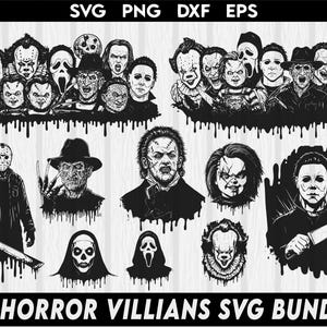 Horror SVG Bundle, Helloween SVG Bundle, Horror Friends Svg, Horror Villians Line Up SVG, Bleeding Horror Mascots, Horror  Movie svg