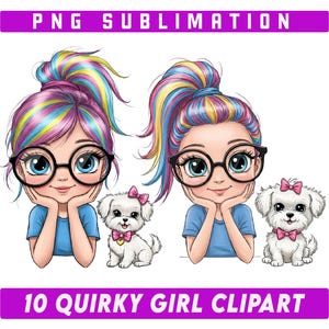 10 Quirky Cute Little Girl Clipart Bundle, Whimsical Illustration, Junk Journaling, Scrapbooking, Card Making Printable Watercolor clipart
