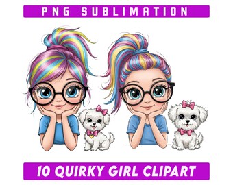 10 Quirky Cute Little Girl Clipart Bundle, Whimsical Illustration, Junk Journaling, Scrapbooking, Card Making Printable Watercolor clipart